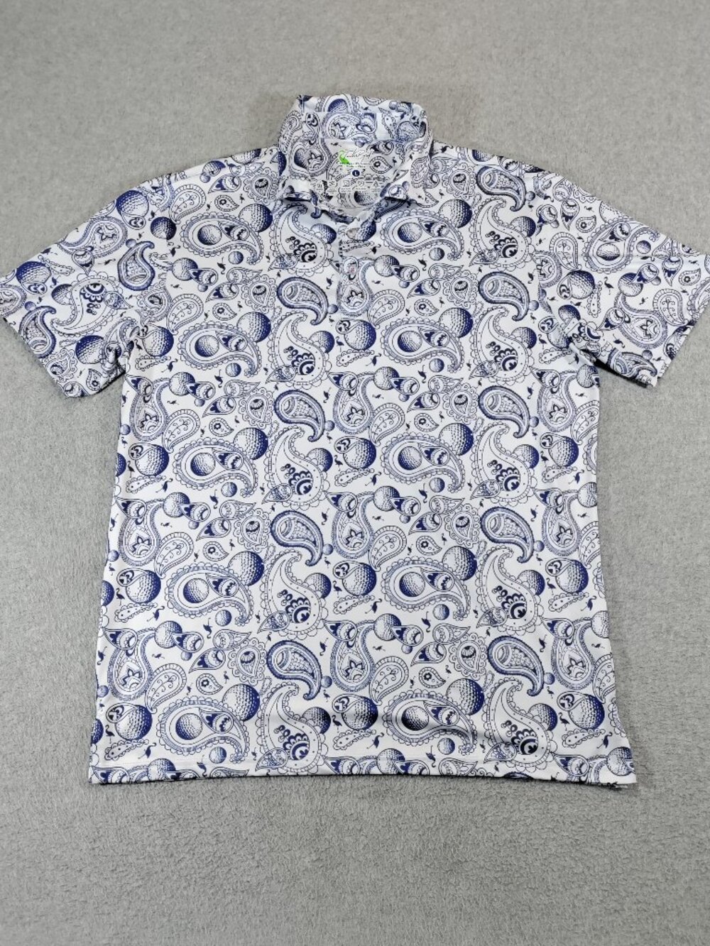 TailorByrd Polo Mens Large Blue White Paisley Golf Flamingo Performance